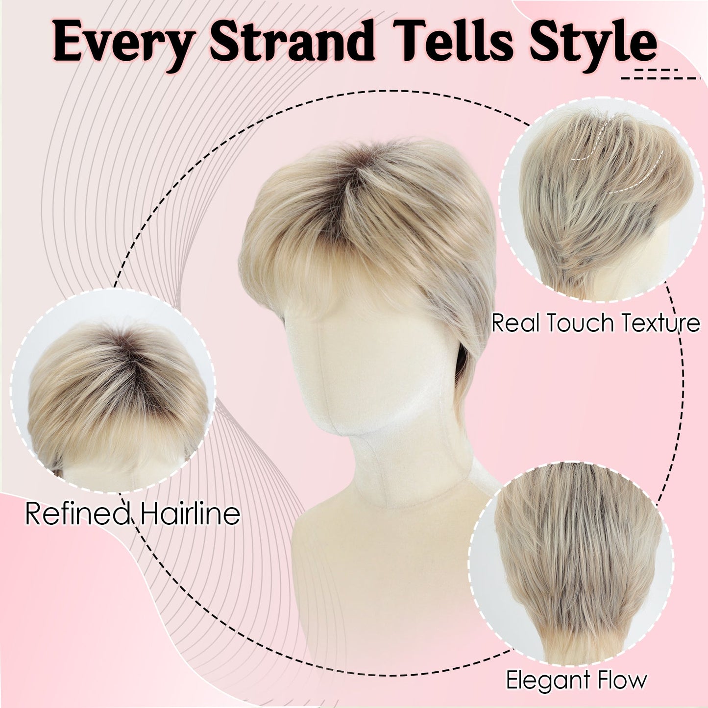 Tamsin - Short Ombre Blonde Pixie Cut Wigs