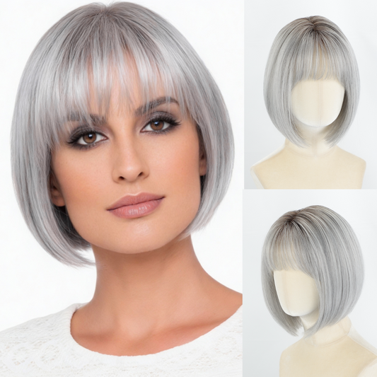 Perla - Wigyy Cutest Grey Bob Elegant Wig with Bang