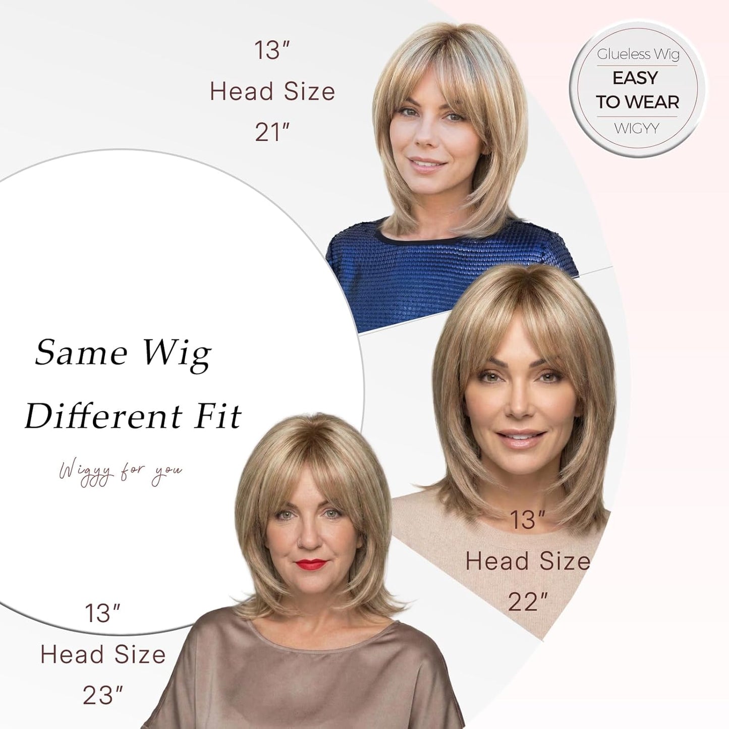 Lenora -WIGYY Mono Top Lace Front Wig for White Women – 13 Inch Blonde Highlights Shoulder Length Synthetic Wig, Natural Look Protein Fiber Hair, Glueless Lightweight Daily Wig
