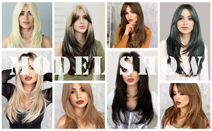 Long Straight Wigs with Curtain Bangs Ombre Blonde Layered Wig