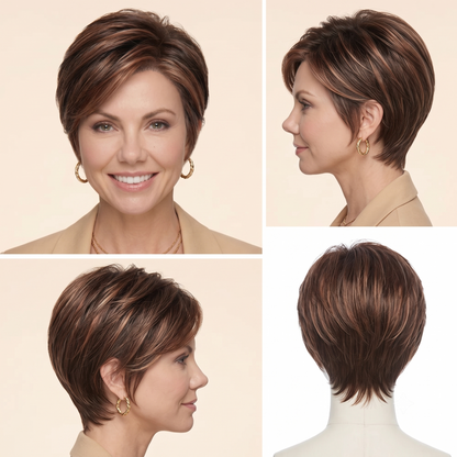 Camilla - Wigyy Straight Brown Highlighted Layered Bob Elegant Wig