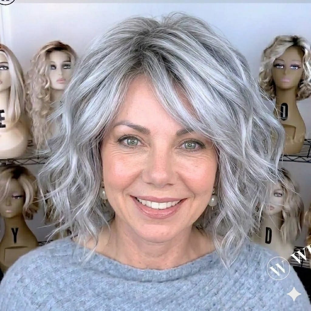 Irene | Effortless Beachy Waves Bob with Sweeping Fringe Breathable Everyday Wig