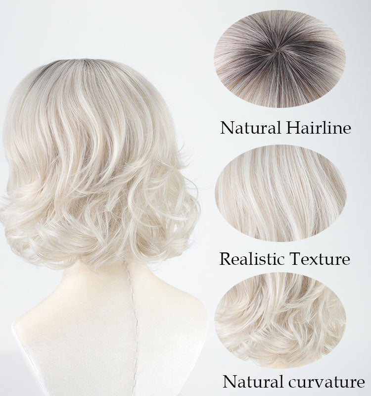 Chloe - Romantic Wavy Bob with Wispy Fringe, Glueless Blonde Wig